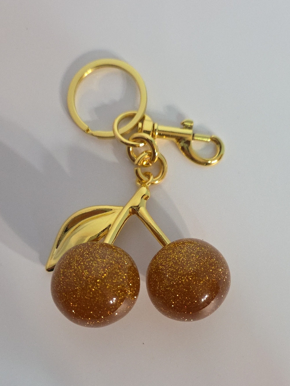 Gold Cherry Keychain Bag Charm With Gold Hardware